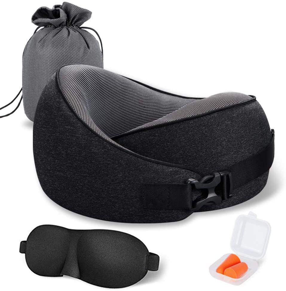 MLVOC Memory Foam Travel Neck Pillow with Eye Mask - Image 4