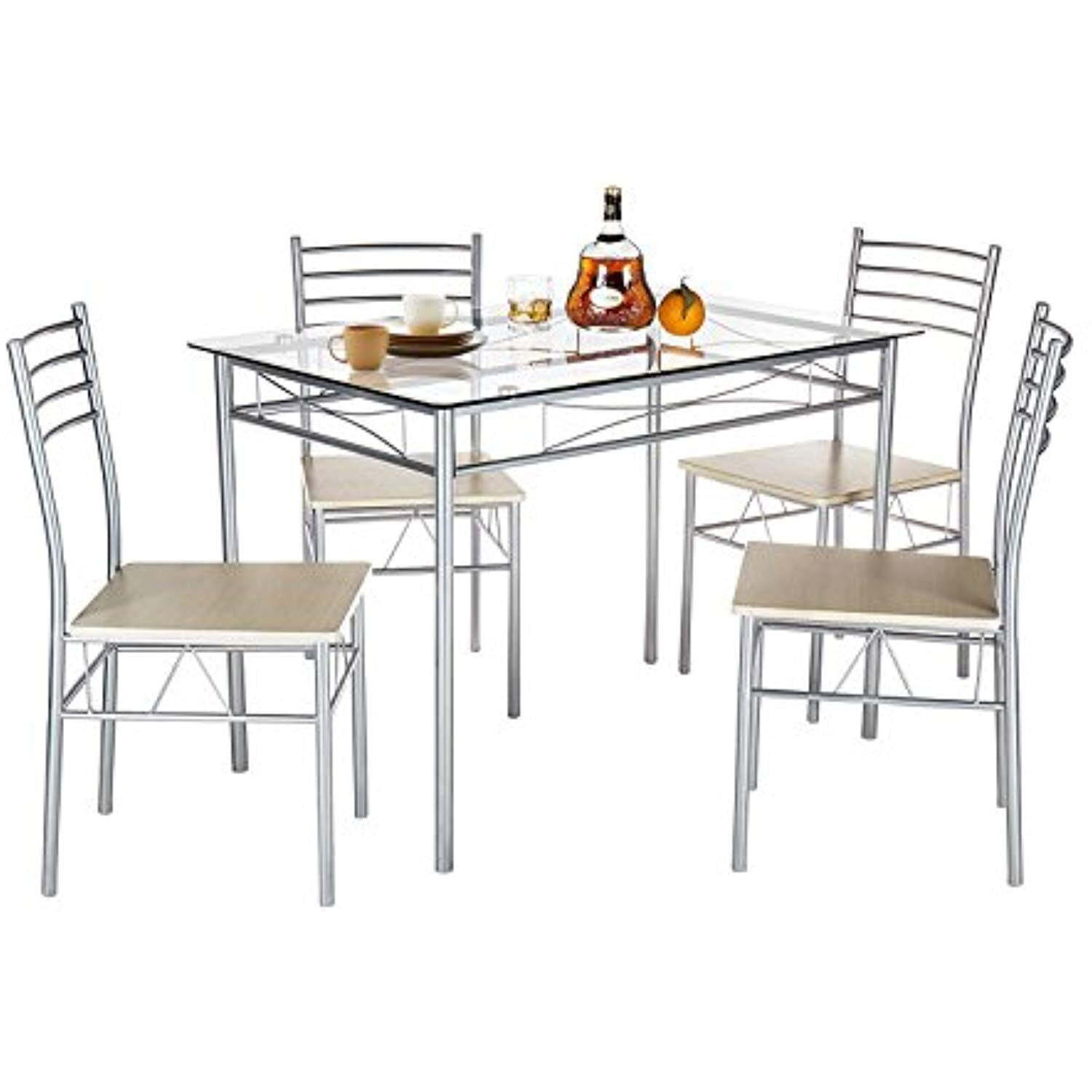 VECELO 5-Piece Dining Table Set with 4 Chairs and 4 Placemats - Image 3