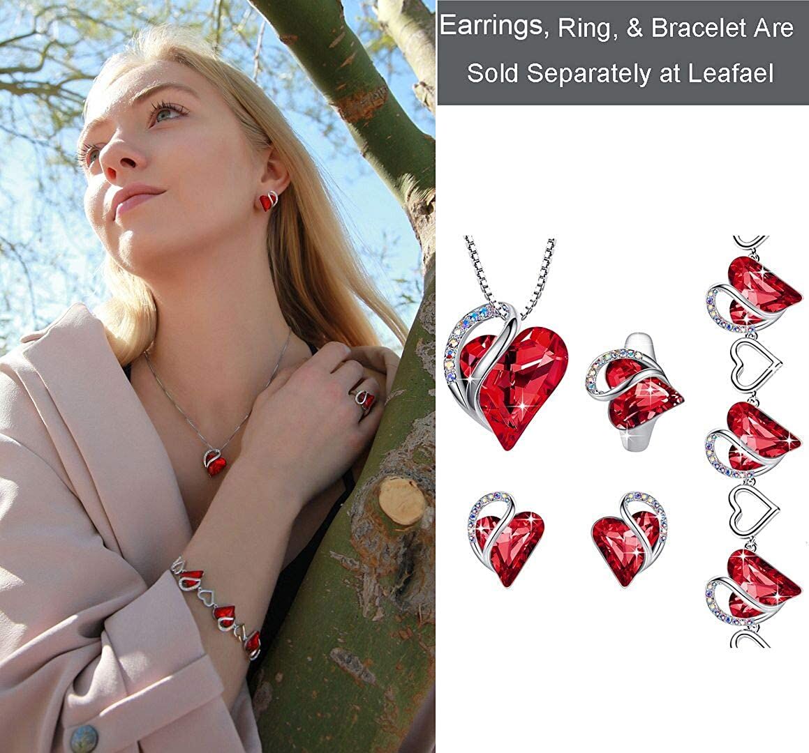 Leafael Infinity Love Birthstone Heart Crystal Pendant Necklace - Image 5