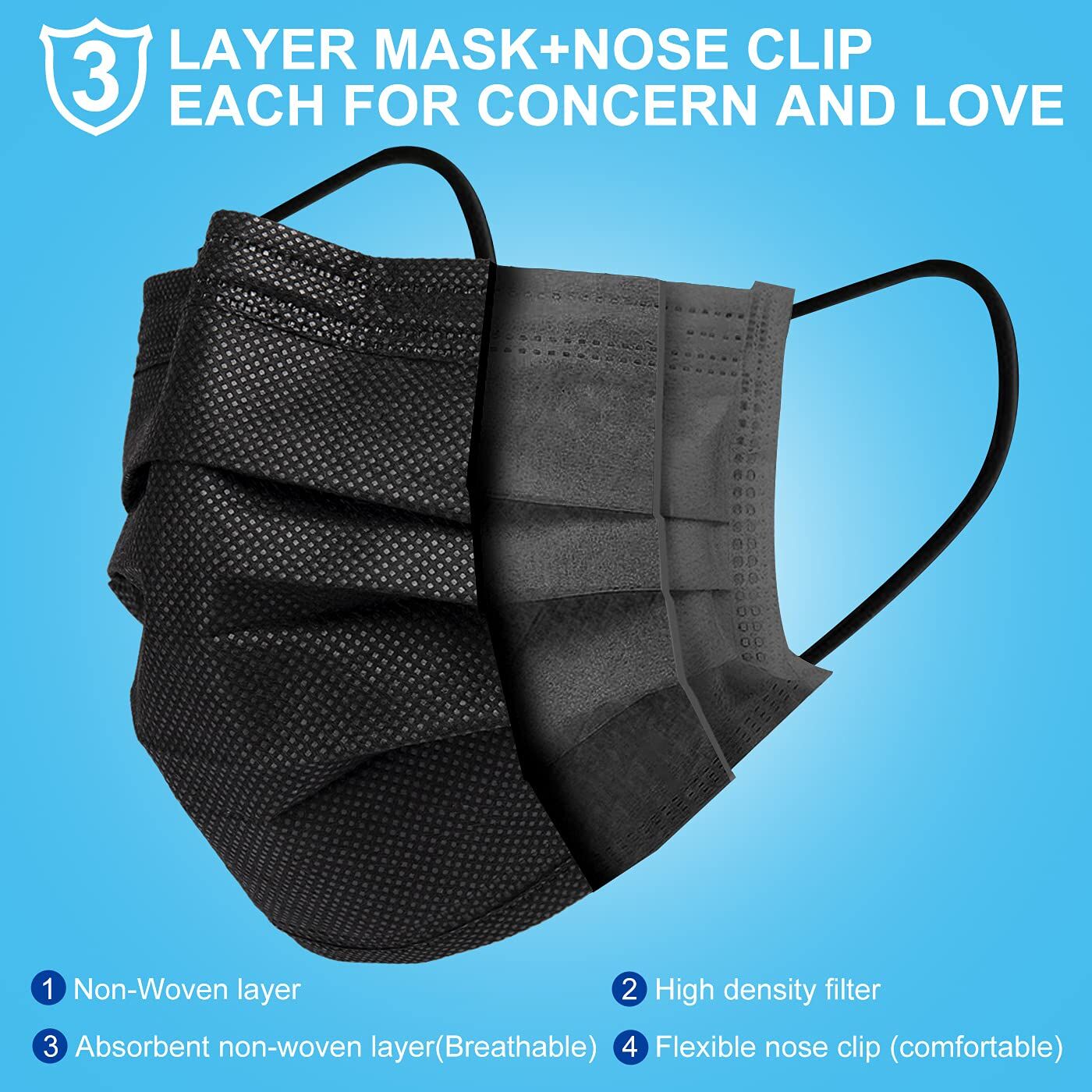 Disposable Face Masks, Black, 3-Layer Protection – ZTANPS - Image 6