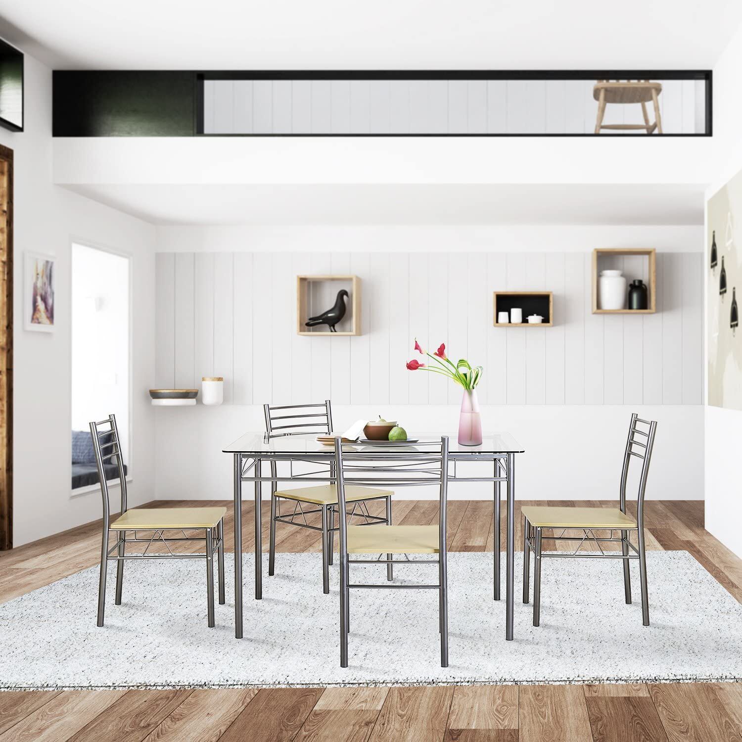 VECELO 5-Piece Dining Table Set with 4 Chairs and 4 Placemats - Image 7