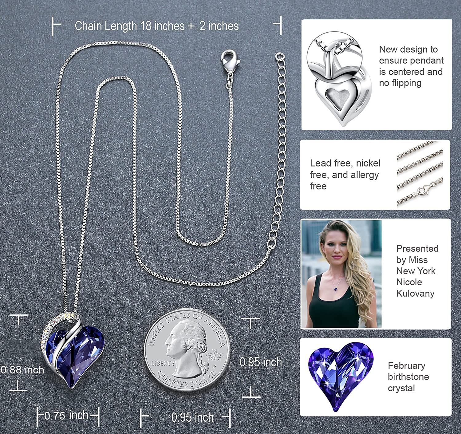 Leafael Infinity Love Birthstone Heart Crystal Pendant Necklace - Image 7