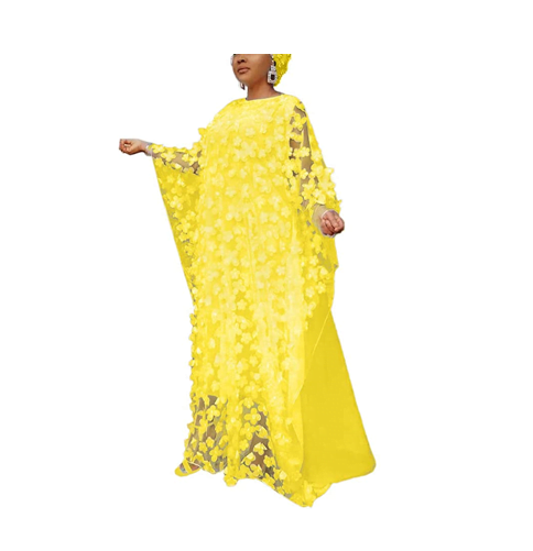 Ladies Stylish Applique Flower Tube Full-length Long Dress