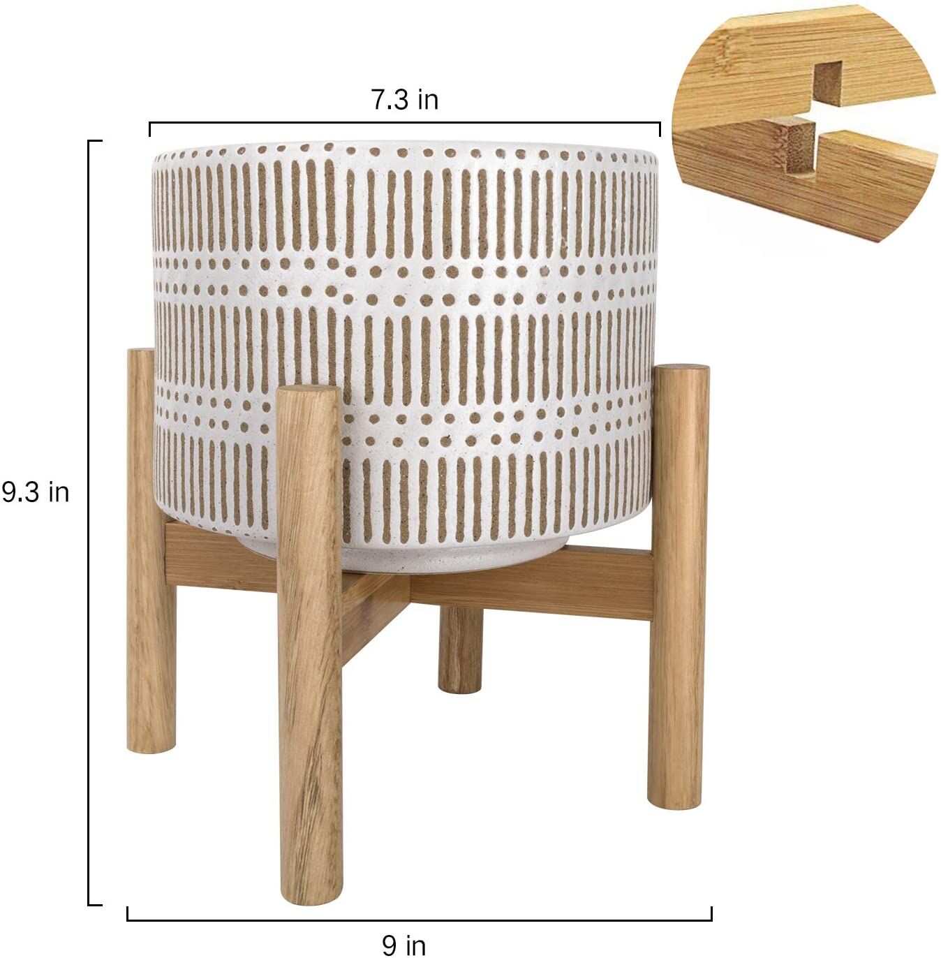 LA JOLIE MUSE 7.3″ Ceramic Planter with Wood Stand - Image 5