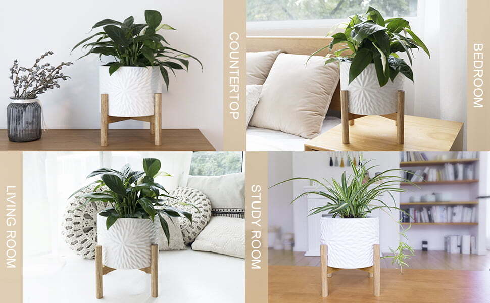 LA JOLIE MUSE 7.3″ Ceramic Planter with Wood Stand - Image 6