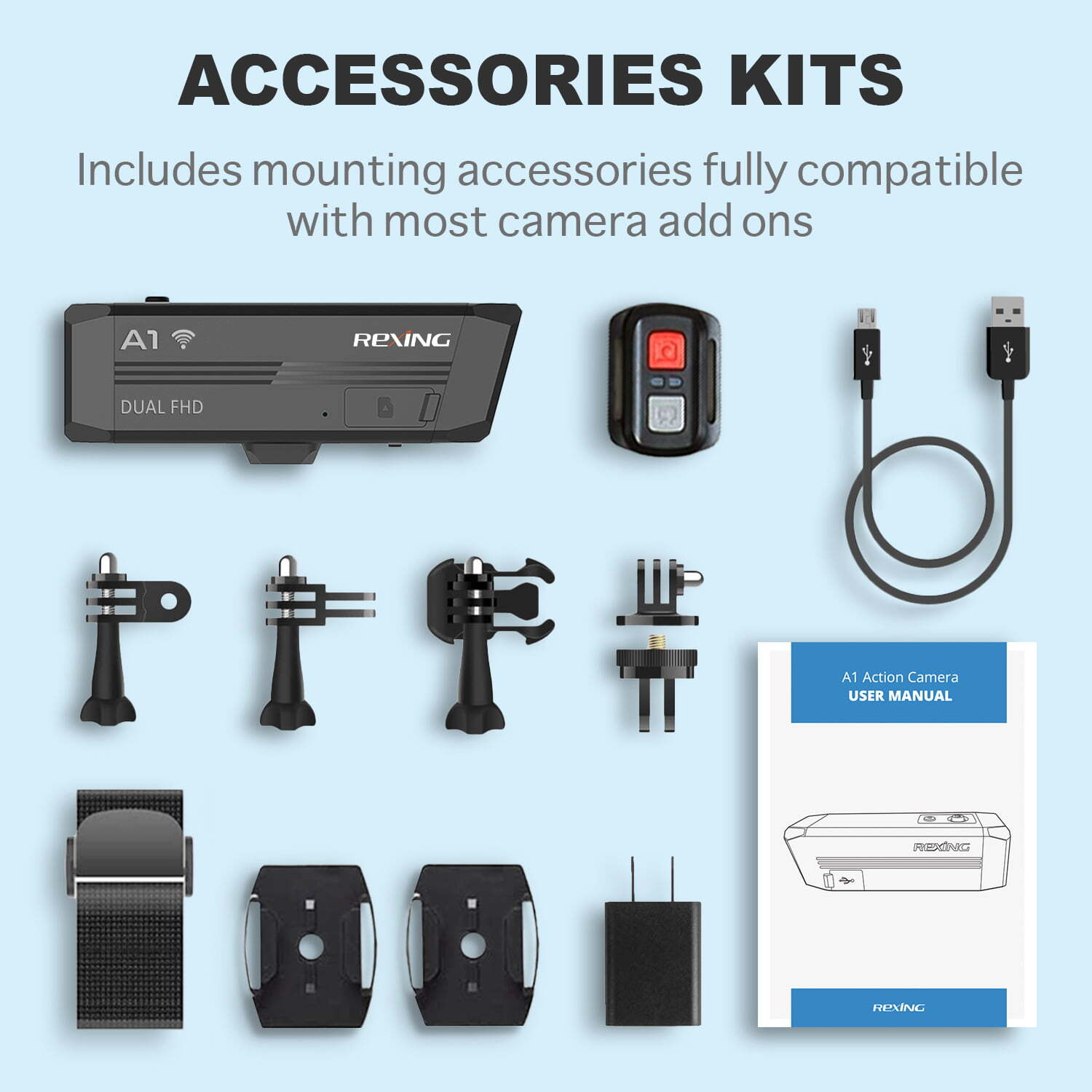 Rexing A1 Two Way Action Camera - Front & Back - Image 8
