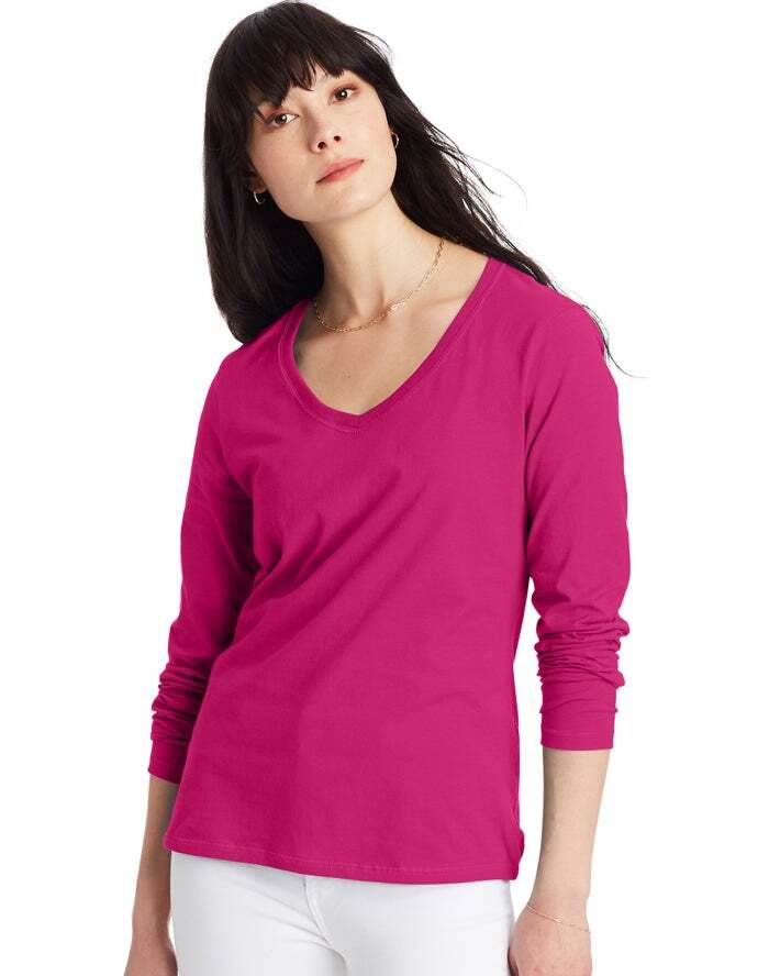 Hanes Women’s Long Sleeve Cotton T-Shirt - Image 3