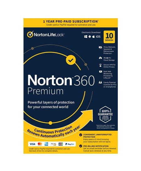 Norton 360 Premium – 10 Devices Antivirus & Security Suite