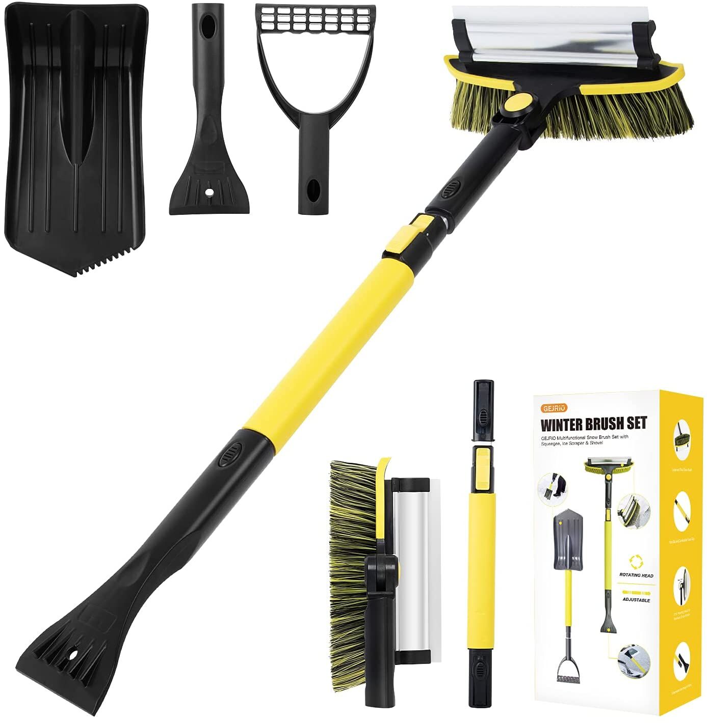GEJRIO 5‑in‑1 Extendable Snow Brush & Ice Scraper