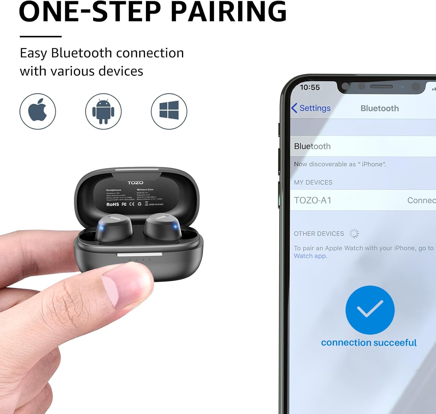 TOZO A1 Wireless Earbuds — Light, Waterproof, App EQ Control - Image 5
