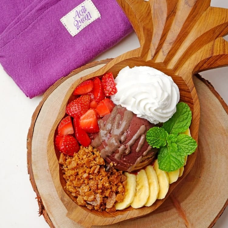 Healthy acai bowl for breakfast in Kuta, Bali.