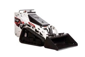 White earth-moving equipment rental skid steer