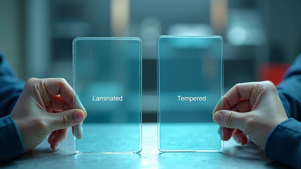 Auto engineer comparing DOT and ISO standard documentation for automotive glass in a modern lab.