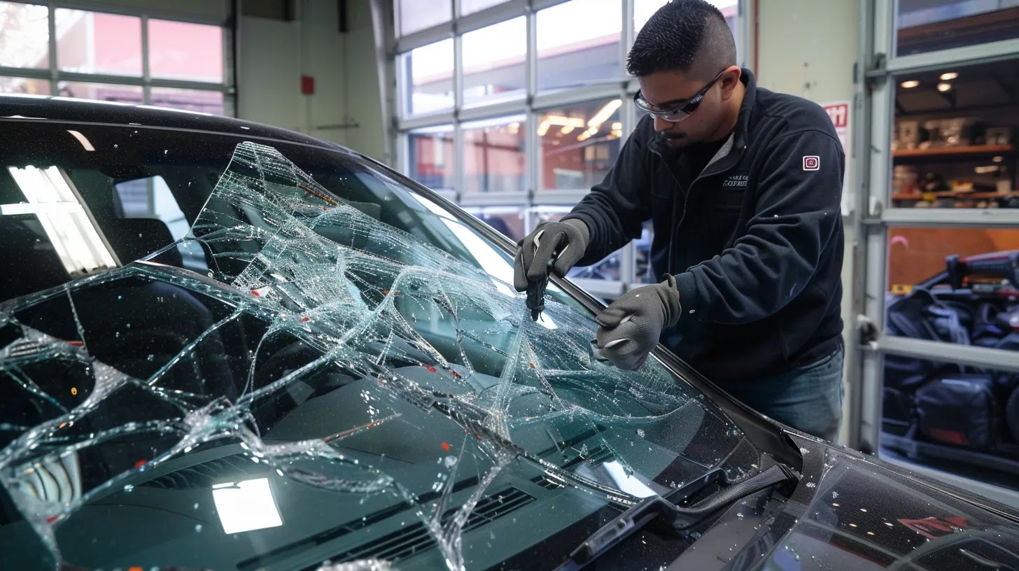 A technician conducts a certified auto glass installation in Denver