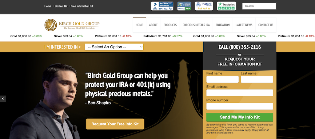 Birch Gold Group homepage