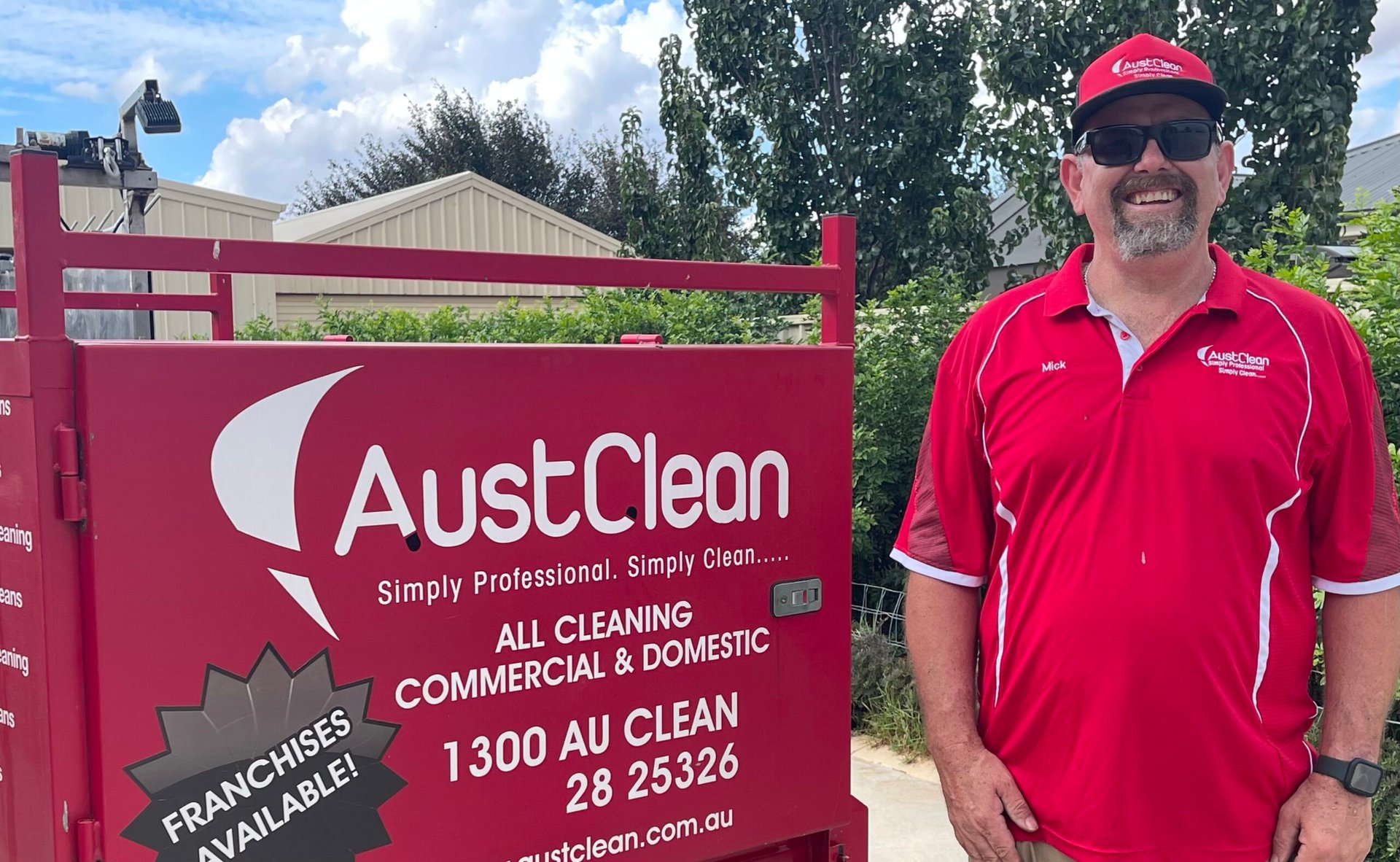 Mildura Interior Cleaning Services 25 AustClean professional franchise team member in branded uniform showcasing AustClean mobile cleaning equipment and franchise opportunities - expert exterior cleaning services across Queensland and Australia with local franchise support
