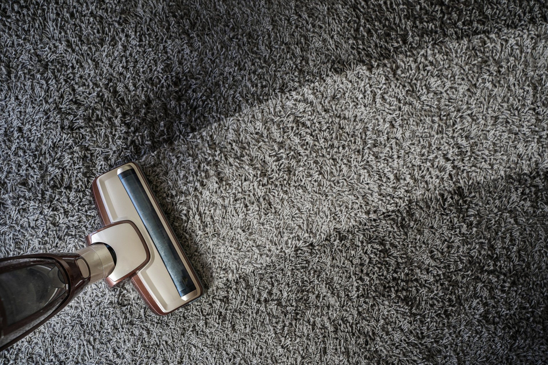 5 Reasons Golden Beach Homeowners Choose Professional Carpet Cleaning 1 Vacuum cleaner head gliding across grey carpet fibers leaving visible clean trail in residential home Golden Beach