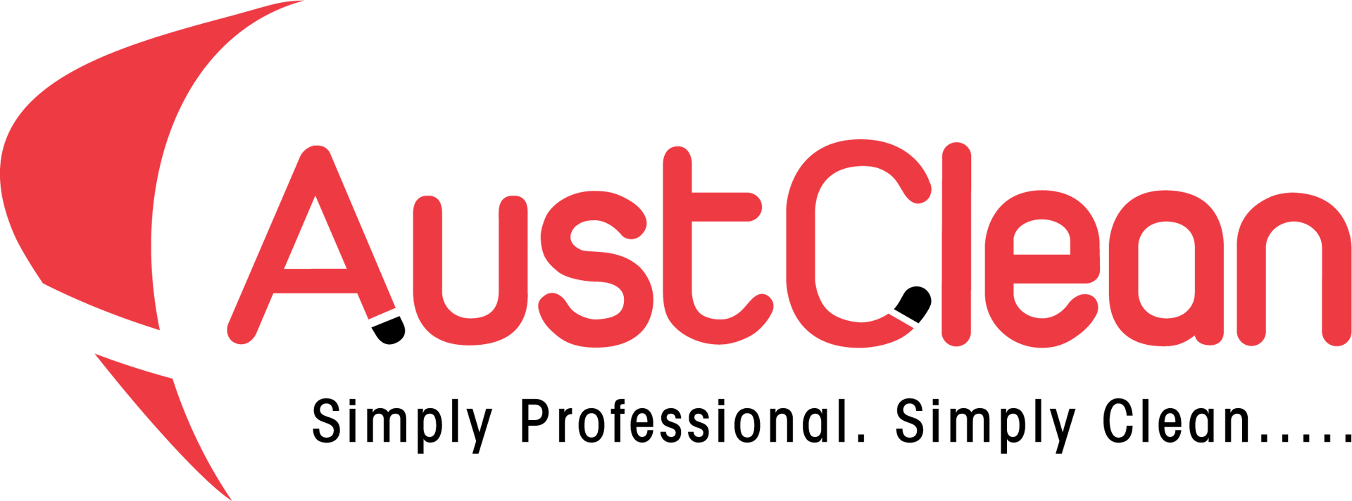 AustClean main header logo – Queensland’s leading professional cleaning company featuring red brand text with swoosh design and “Simply Professional. Simply Clean” tagline, representing trusted residential and commercial cleaning services.