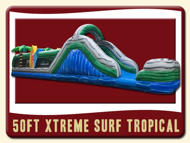 50ft Xtreme Surf Tropical Rent Obstacle Course can be used Wet & Dry â Surf Board - water blue, stone gray, and tropical green vinyl