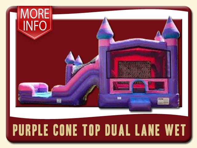 Purple Cone Top Dual Slide Combo inflatable moonwalk Rent- purple and pink colors, with more purple them pink