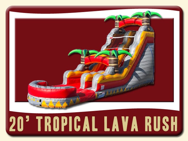 Tropical Lava Rush 20' Water Slide Rental - Gray and Fire Red w/ Pool