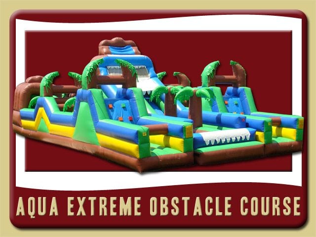 Aqua Extreme Obstacle Cource Water Slide Tropical Inflatable Rental Debary Palm Yree blue yellow green Aqua Extreme Obstacle Cource Water Slide Tropical Inflatable Rental Debary Palm Yree blue yellow green
