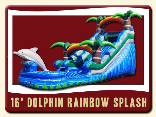 16' DOLPHIN SPLASH WATER SLIDE â Rainbows - Blue water & Tropical Look