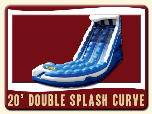 Double Splash Curve Water Slide w/ pools Rental - Wave, Blue & white