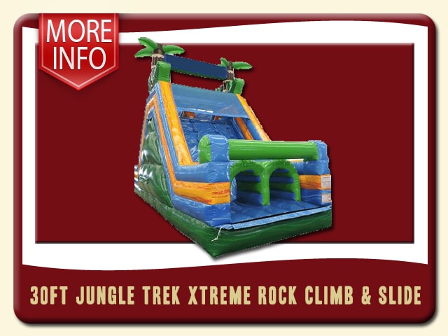 blowup obstacle course Rent is dark green, lime green, blue, fire orange & two 3d palm trees - 30â Rock & Climb Jungle Trek Obstacle