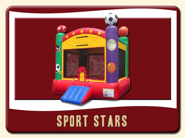 Sports Bounce House Rental â Football, Soccer, Basketball, and Baseball - Purple, Green, Red, and Yellow