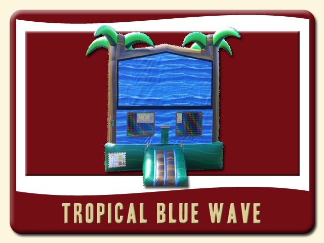 Bounce house inflatable tropical palm trees & wavy blue front