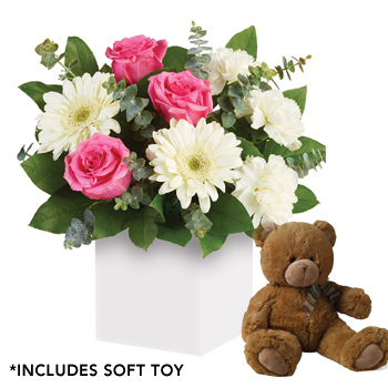 flower box with teddy