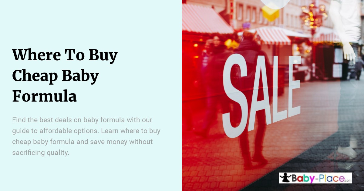 A large "SALE" sign is displayed on a shop window with pedestrians outside; text promotes ways to find affordable baby formula.