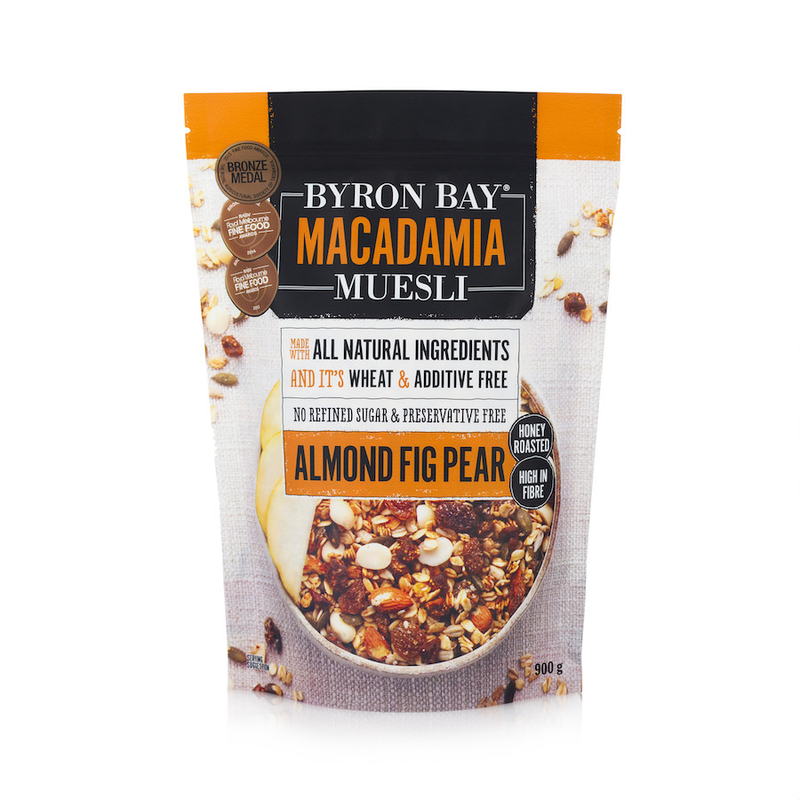 byron bay macadamia muesli almond fig & pear 900g