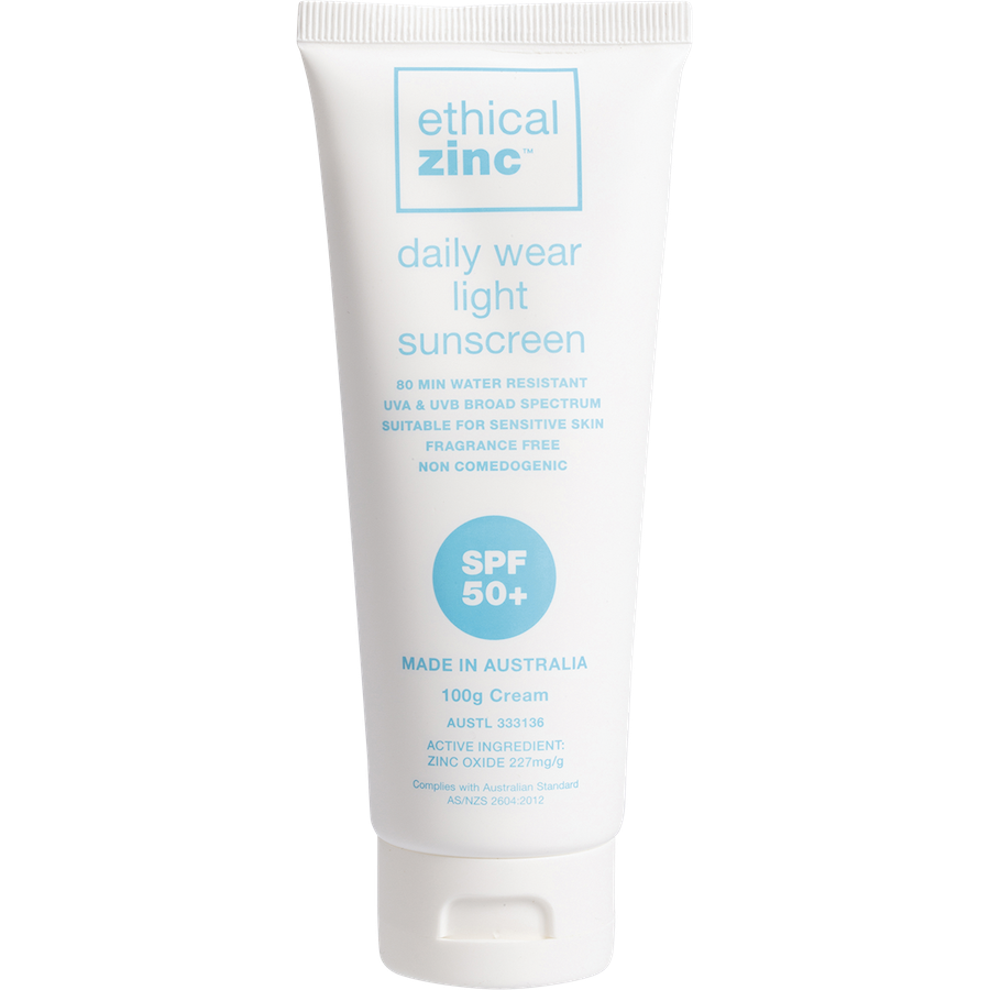 ethical zinc daily wear light sunscreen spf 50+ 100g