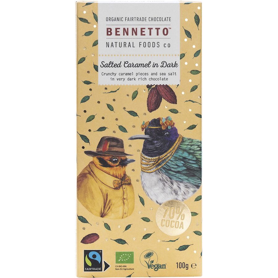 bennetto organic dark chocolate salted caramel 100g