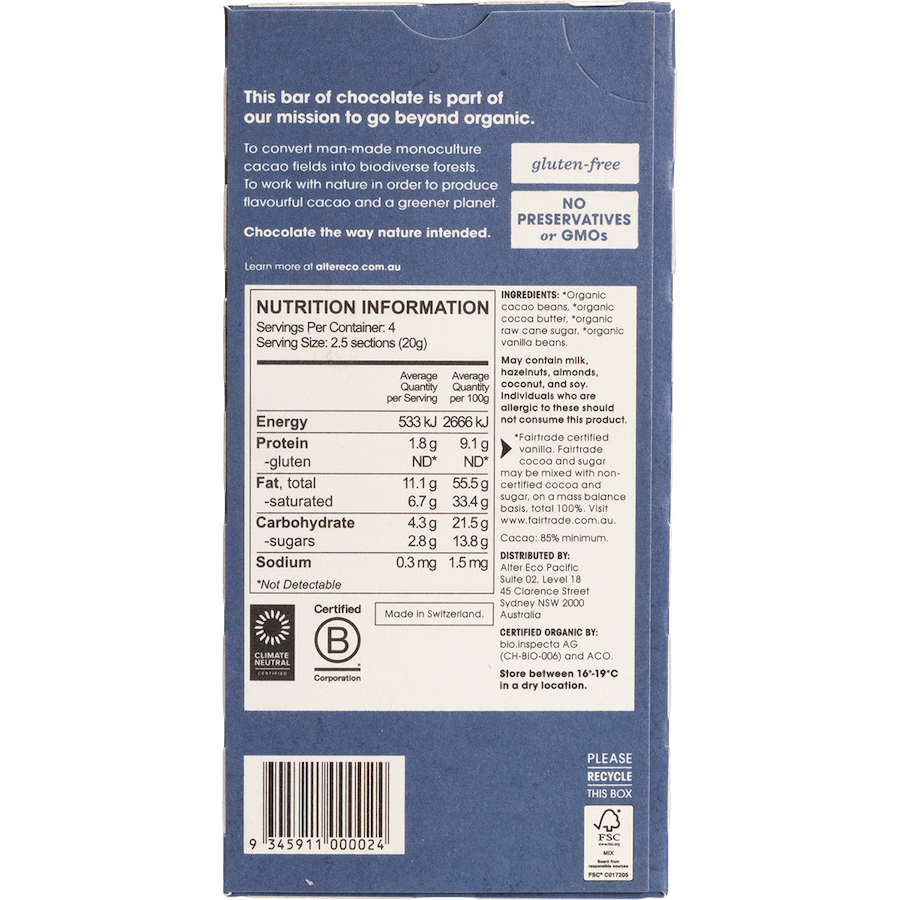 alter eco chocolate dark classic blackout organic 80g