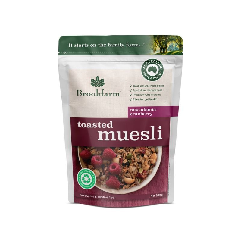 brookfarm toasted muesli macadamia cranberry 500g