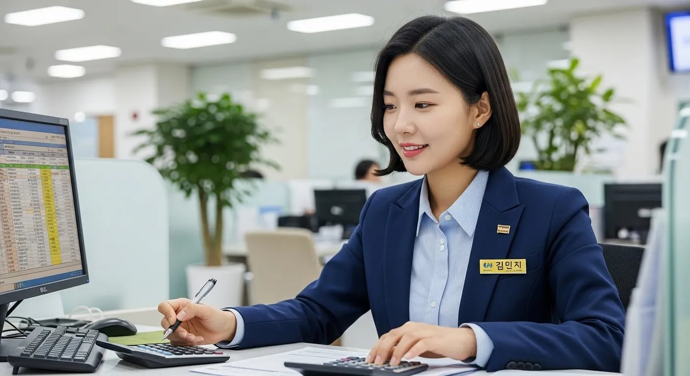 은행에서 ELB ELS 중도상환 수수료 계산해주고 있는 20대 아름다운 한국인 직장인 여성3
