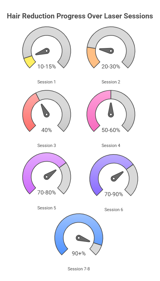 Hair reduction progress across a typical course