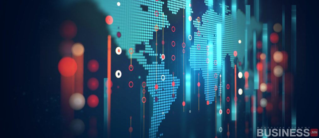 Гялалзсан өгөгдлийн цэг, шугам бүхий дэлхийн дижитал газрын зураг нь дэлхийн холболт, технологийг төлөөлдөг бөгөөд бизнес эрхлэгчид болон бизнесийн компаниудад тохиромжтой. - Business.MN