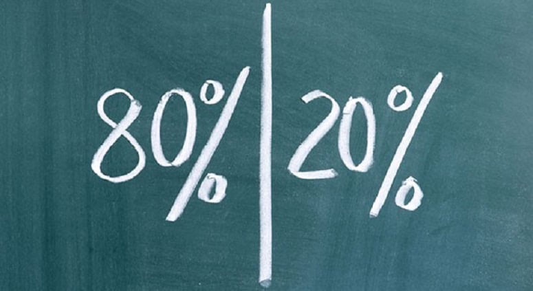 Паретогийн зарчмыг илэрхийлсэн цагаан шохойгоор бичсэн "80% / 20%" гэсэн самбар нь аливаа энтрепренер эсвэл бизнес эрхлэгчдэд маш чухал сануулга болдог. - Business.MN