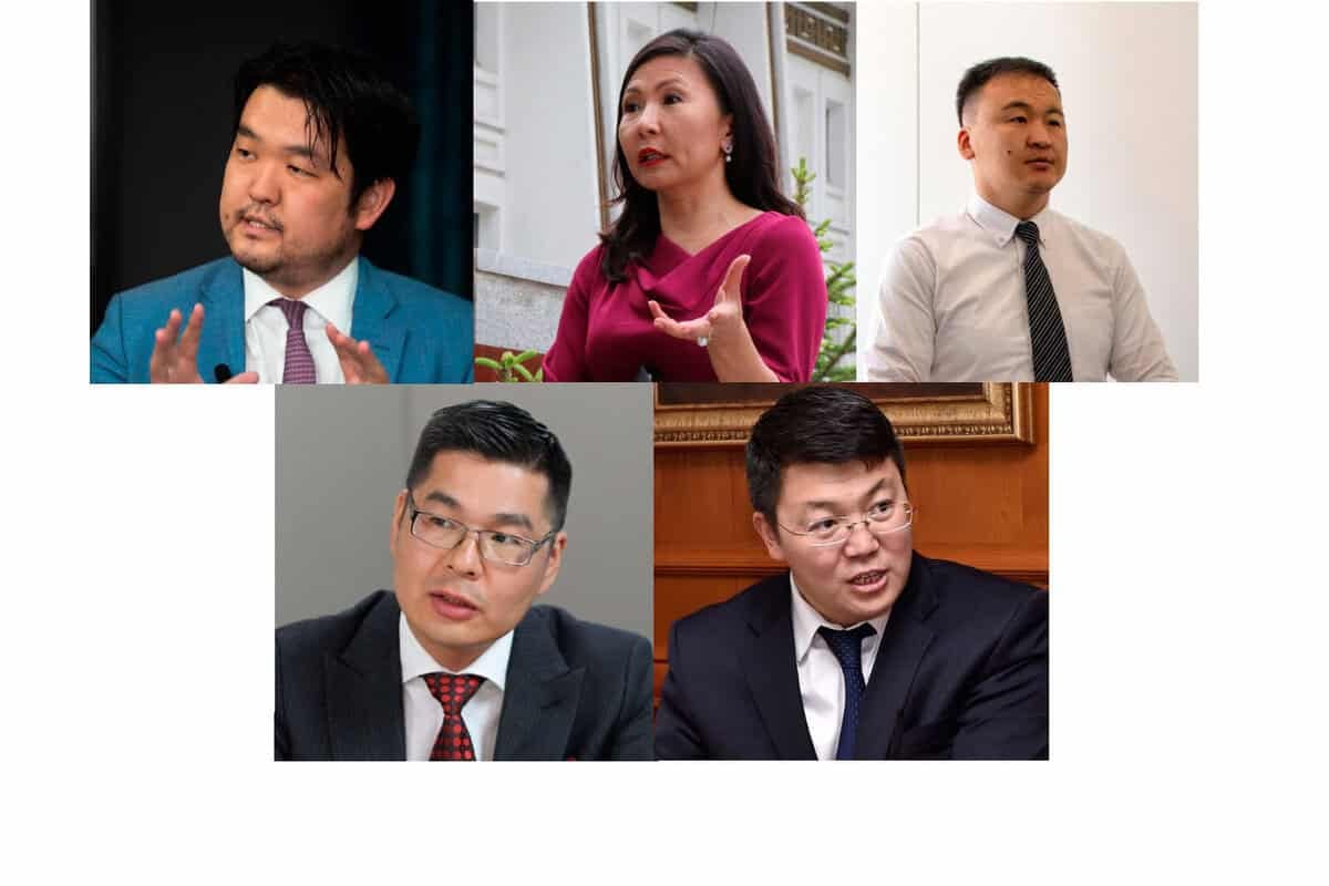 Таван бизнес эрхлэгчийн хоршил. Дээд эгнээ: цэнхэр костюмтай хар үстэй сахалтай хүн, улаан цамцтай урт үстэй хүн дохиж, цагаан цамцтай хүн ярьж байна. Доод эгнээнд: саарал костюм, улаан зангиа зүүсэн нүдний шилтэй хүн, нүдний шил зүүсэн, хар өнгийн костюмтай дохиж буй энтрепренер. - Business.MN