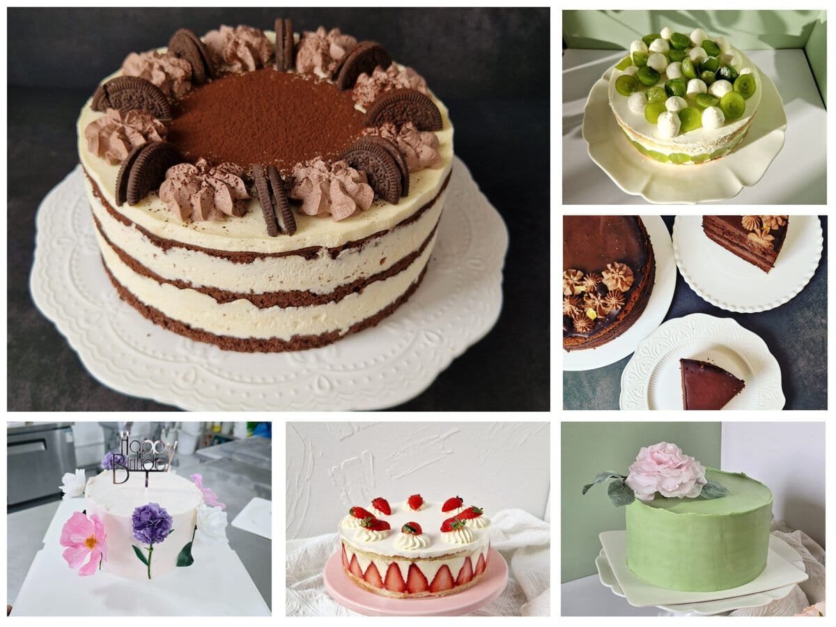 Blossom Bakery-ийн чимэглэсэн зургаан бялуунаас бүрдсэн эвлүүлэг, жигнэмэгтэй шоколад, ногоон өнгийн жимстэй бялуу, хэрчсэн шоколадтай бялуу, цэцгийн пастел бялуу, цөцгийтэй гүзээлзгэнэтэй бялуу. - Business.MN