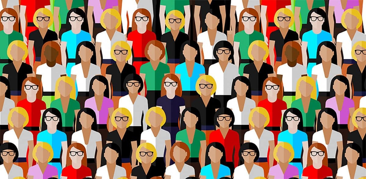 Өнгө өнгийн хувцас, нүдний шил зүүсэн олон төрлийн хүмүүсийн дүрслэл. Энэ зураг нь янз бүрийн үсний засалт бүхий давтагдах хэв маягийг дүрсэлсэн бөгөөд хүйс, насны холимогийг төлөөлдөг. - Business.MN