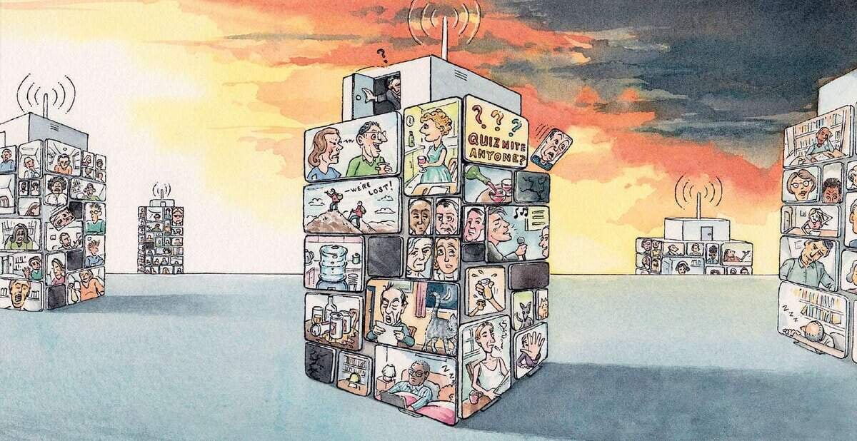 Сюрреал дижитал дүрслэл нь дэлгэцээс бүрдсэн барилга шиг том байгууламжуудыг харуулдаг бөгөөд тус бүр нь хүний янз бүрийн үйл ажиллагаа, сэтгэл хөдлөлийг харуулдаг. Арын дэвсгэр дэх тэнгэр улбар шараас бараан өнгө рүү шилжиж, байгууламжийн оройноос утасгүй дохио ялгарч, футурист компаний уур амьсгалыг төрүүлдэг. - Business.MN