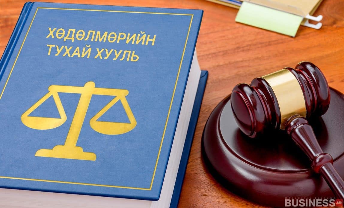 Цэнхэр хавтастай, кирилл үсгээр бичсэн бичвэр, шударга ёсны бэлгэ тэмдэг бүхий ном модон гадаргуу дээр наасан байна. Номын хажууд шүүгчийн ганзага, суурийг байрлуулсан нь компанї-тэй холбоотой шүүх хуралдааны тухай өгүүлдэг. Цаасан дээр цаас, хавтас хэсэгчлэн харагдана. - Business.MN