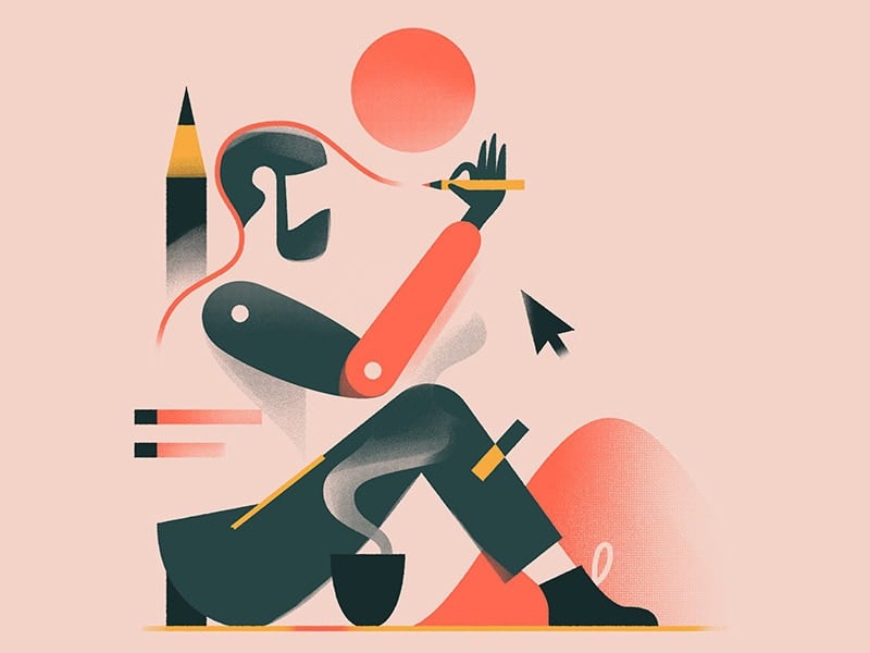 Харандаа, кофены аяга, курсор сум зэрэг дизайны элементүүдээр хүрээлэгдсэн энтрепренерийн хийсвэр дүрслэл. - Business.MN