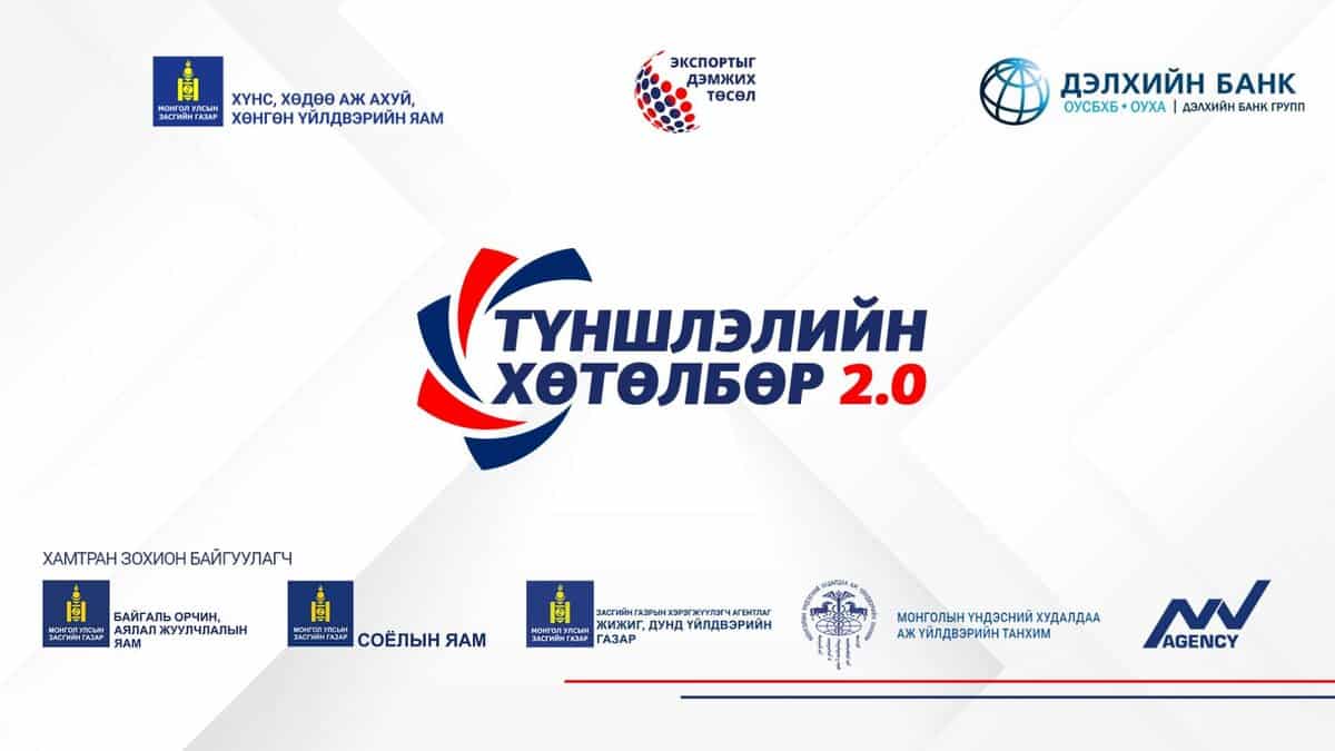 "ТҮНШЛЭЛИЙН ХӨТӨЛБӨР 2.0" санаачилгад зориулсан сурталчилгааны сурталчилгааны баннер нь Дэлхийн банк болон төрийн янз бүрийн агентлагууд зэрэг түншүүд, ивээн тэтгэгчдийн логотой. Загвар нь ихэвчлэн цагаан, цэнхэр, улаан өнгийн өргөлттэй бөгөөд бизнес сэтгэлгээтэй энтрепренерүүд болон компаниудад таалагддаг. - Business.MN