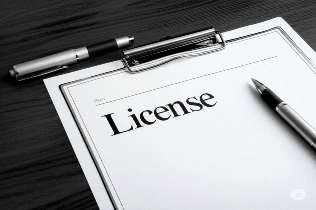 Лиценз" гэсэн гарчигтай бичиг баримтыг тод үсгээр бичсэн, баруун талд нь үзэг, дээр нь өөр нэг үзэг, бараан өнгийн модон гадаргуу дээр байрлуулсан санах ойн ойрын зураг — жижиг бизнест зориулсан чадвар, чадвар. - Business.MN